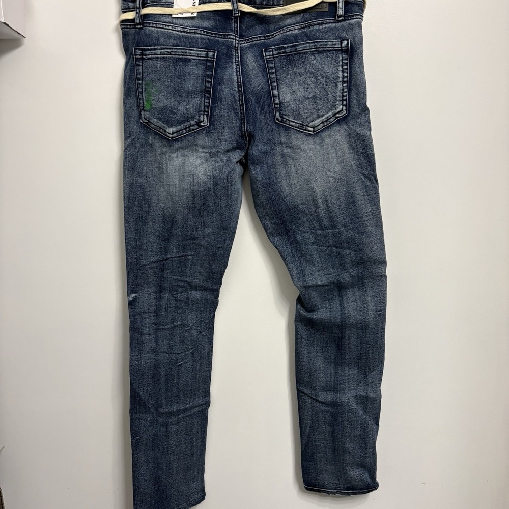 Rue21 Premium Men's 34X30 Jeans Blue Design Patch Distressed Skinny Fit Denim - Picture 8 of 13
